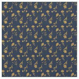 Elegant Navy Blue Gold Floral Seamless Pattern ファブリック