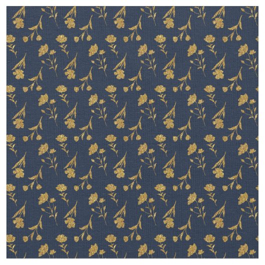 Elegant Navy Blue Gold Floral Seamless Pattern ファブリック (クローズアップ)