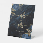 Elegant Navy Blue Gold Floral Wedding Cards Gifts 台座サイン (正面)
