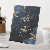 Elegant Navy Blue Gold Floral Wedding Cards Gifts 台座サイン (インサイチュ)