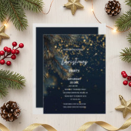Elegant Navy Blue & Gold Glitter Party Christmas 招待状