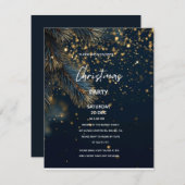Elegant Navy Blue & Gold Glitter Party Christmas 招待状 (正面/裏面)