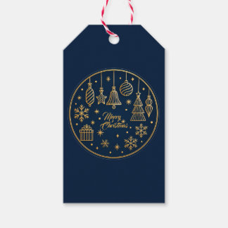 Elegant Navy Blue Gold Ornament Christmas Gift Tag ギフトタグ