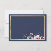 Elegant navy blue gold pink floral Save The Date セーブザデート (裏面)