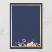 Elegant navy blue gold pink floral Wedding Menu メニュー (裏面)