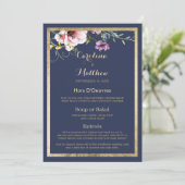 Elegant navy blue gold pink floral Wedding Menu メニュー (スタンド正面)