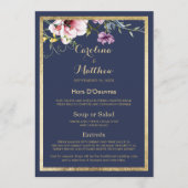 Elegant navy blue gold pink floral Wedding Menu メニュー (正面)
