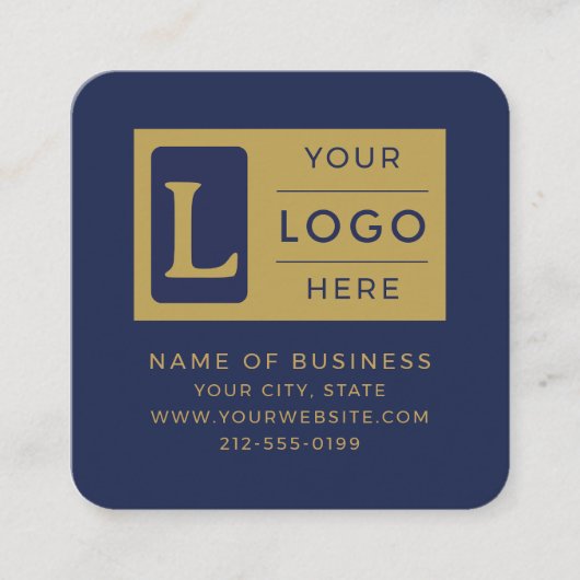 Elegant Navy Blue Gold QR Code Custom Logo スクエア名刺 (正面)