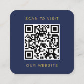 Elegant Navy Blue Gold QR Code Custom Logo スクエア名刺 (裏面)