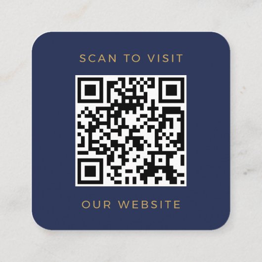 Elegant Navy Blue Gold QR Code Custom Logo スクエア名刺 (裏面)