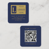 Elegant Navy Blue Gold QR Code Custom Logo スクエア名刺 (正面/裏面)