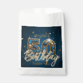 Elegant Navy Blue Gold Sapphire Gems 50th Birthday フェイバーバッグ (正面)