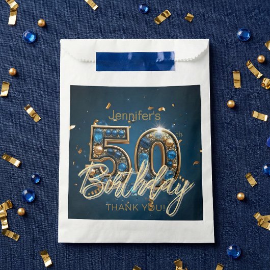 Elegant Navy Blue Gold Sapphire Gems 50th Birthday フェイバーバッグ