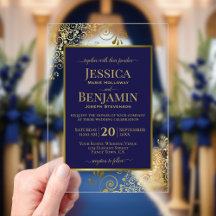 Elegant Navy Blue & Gold Stylish Text Posh Wedding