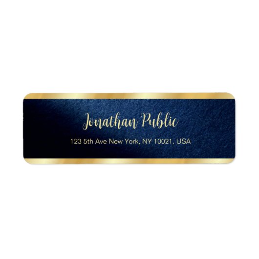 Elegant Navy Blue & Gold Template Return Address ラベル (正面)