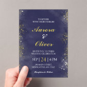 Elegant Navy Blue & Gold Wedding Invitation アクリル招待状 (インサイチュ (ポータブル))
