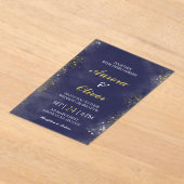 Elegant Navy Blue & Gold Wedding Invitation アクリル招待状 (レイダウン)