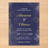 Elegant Navy Blue & Gold Wedding Invitation アクリル招待状 (正面)