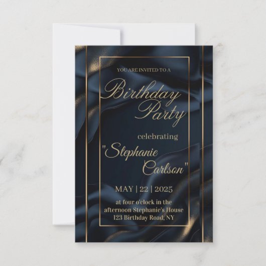 Elegant Navy Blue & Gold Wedding Invitation サンキューカード (正面)