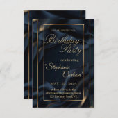 Elegant Navy Blue & Gold Wedding Invitation サンキューカード (正面/裏面)