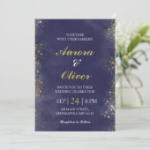 Elegant Navy Blue & Gold Wedding Invitation 招待状 (スタンド正面)