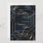 Elegant Navy Blue & Gold Wedding Invitation 招待状 (正面)