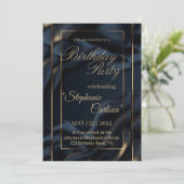 Elegant Navy Blue & Gold Wedding Invitation 招待状 (スタンド正面)