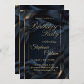 Elegant Navy Blue & Gold Wedding Invitation 招待状 (正面/裏面)