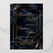 Elegant Navy Blue & Gold Wedding Invitation 箔招待状 (正面)