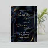 Elegant Navy Blue & Gold Wedding Invitation 箔招待状 (立ち正面)