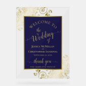 Elegant Navy Blue & Gold Wedding Welcome アクリルサイン (正面)