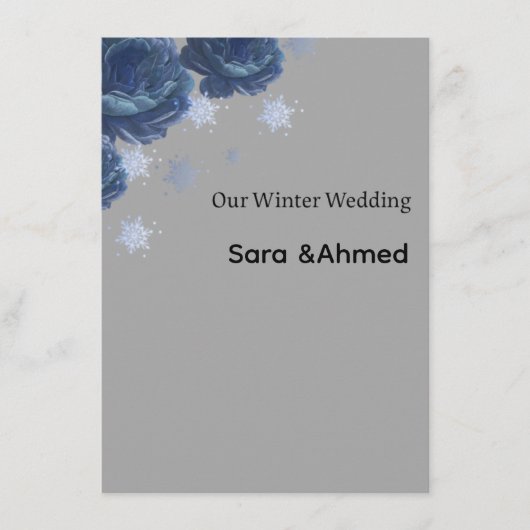 Elegant Navy Blue & Gold Winter Floral Wedding Inv サンキューカード (正面)