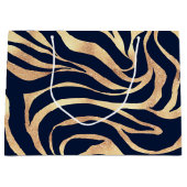 Elegant Navy Blue Gold Zebra Print ラージペーパーバッグ (正面)
