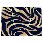 Elegant Navy Blue Gold Zebra Print ラージペーパーバッグ (裏面)