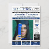 Elegant Navy Blue Graduate Newspaper Breaking News 招待状 (正面)