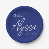 Elegant Navy Blue Graduation Party She Did It ペーパープレート (正面)