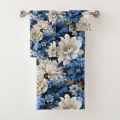 Elegant Navy Blue Ivory Gold Floral Bath Towel バスタオルセット (インサイチュ)
