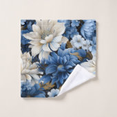 Elegant Navy Blue Ivory Gold Floral Bath Towel バスタオルセット (ウォッシュタオル)