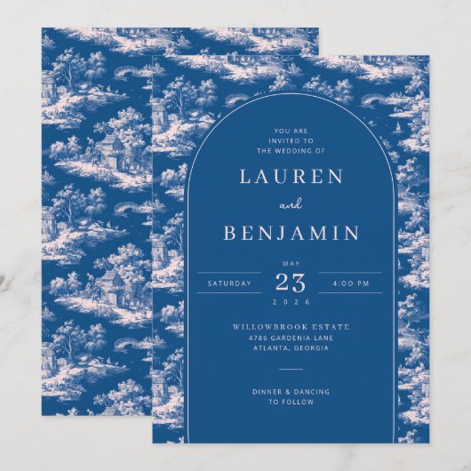 Elegant Navy Blue Landscape 招待状 (正面/裏面)