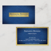 Elegant Navy Blue Leather Gold Label Professional 名刺 (正面/裏面)