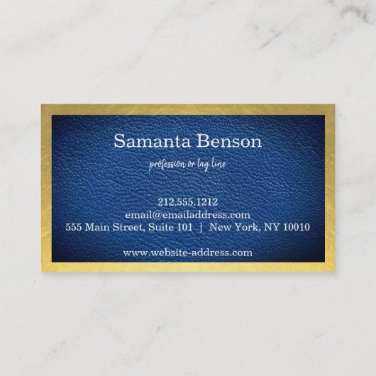 Elegant Navy Blue Leather Gold Label Professional  名刺 (裏面)