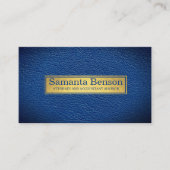 Elegant Navy Blue Leather Gold Label Professional 名刺 (正面)