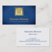 Elegant Navy Blue Leather Professional Your Logo 名刺 (正面/裏面)