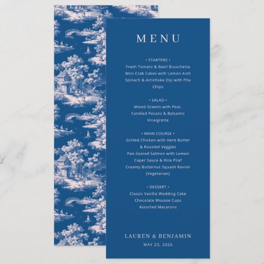 Elegant Navy Blue Menu Template メニュー (正面/裏面)