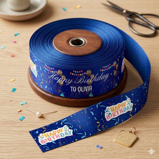 Elegant Navy Blue Modern Birthday Party サテンリボン