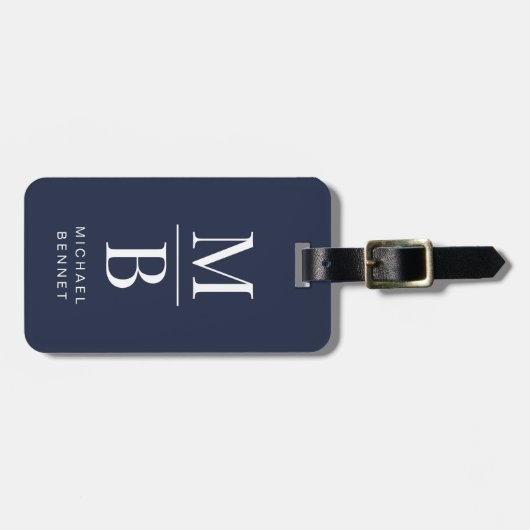Elegant Navy Blue Monogram ラゲッジタグ (正面横)