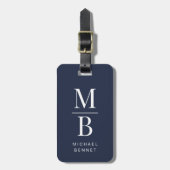 Elegant Navy Blue Monogram ラゲッジタグ (正面縦)
