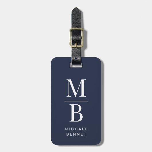 Elegant Navy Blue Monogram ラゲッジタグ (正面縦)