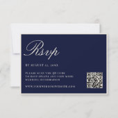 Elegant Navy Blue Old Money QR Code Wedding 出欠カード (正面)