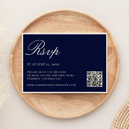 Elegant Navy Blue Old Money QR Code Wedding 出欠カード